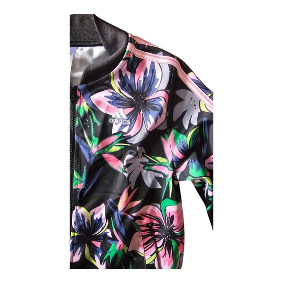 Girl's Adidas Full Zip Floral Jacket Coat - Picture 3 of 5